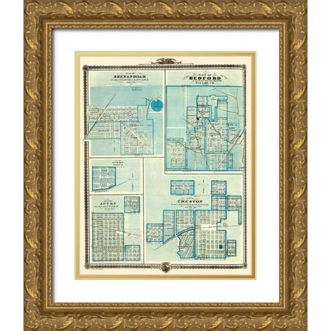 Shenandoah, Bedford, Avery, Afton, Creston Iowa Gold Ornate Wood Framed Art Print with Double Matting by Andreas