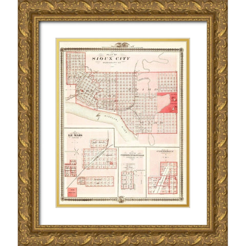 Sioux City, Le Mars Iowa - Andreas 1875 Gold Ornate Wood Framed Art Print with Double Matting by Andreas