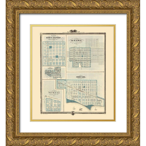 Sioux Rapids, Onawa, Earlville, Storm Lake, Newell Gold Ornate Wood Framed Art Print with Double Matting by Andreas