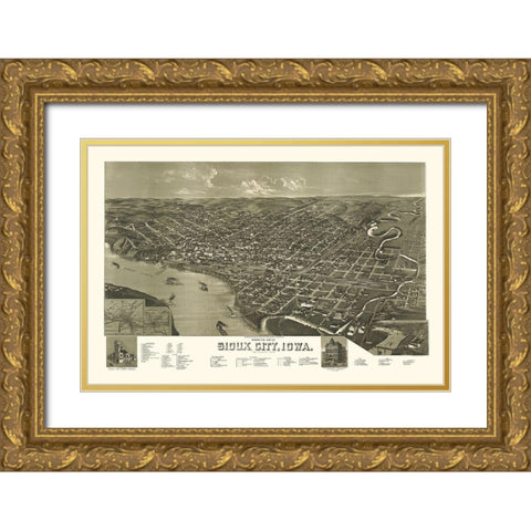 Sioux City Iowa - Wellge 1888 Gold Ornate Wood Framed Art Print with Double Matting by Wellge