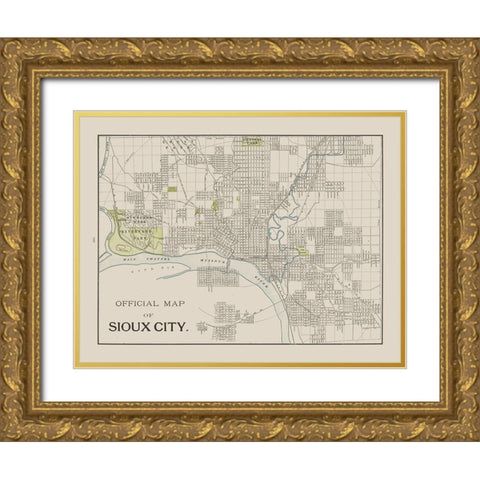 Sioux City Iowa - Cram 1892 Gold Ornate Wood Framed Art Print with Double Matting by Cram