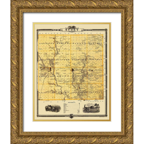 Story Iowa Landowner - Shober 1875 Gold Ornate Wood Framed Art Print with Double Matting by Shober