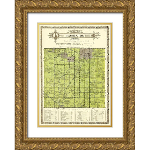 Washington Iowa Landowner - Kenyon 1926 Gold Ornate Wood Framed Art Print with Double Matting by Kenyon