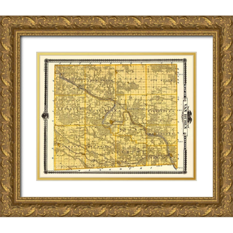 Van Buren Iowa Landowner - Andreas 1875 Gold Ornate Wood Framed Art Print with Double Matting by Andreas