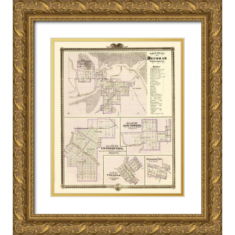 Decorah, Northwood, Charles City Iowa Gold Ornate Wood Framed Art Print with Double Matting by Andreas