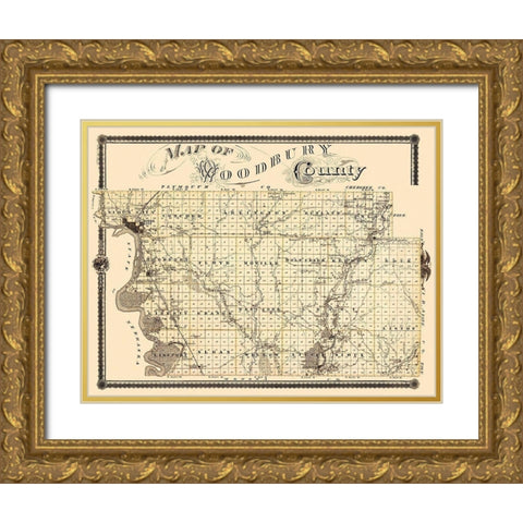 Woodbury Iowa Landowner - Shober 1875 Gold Ornate Wood Framed Art Print with Double Matting by Shober