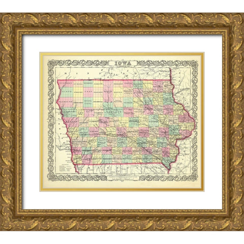 Iowa - Colton 1856 Gold Ornate Wood Framed Art Print with Double Matting by Colton