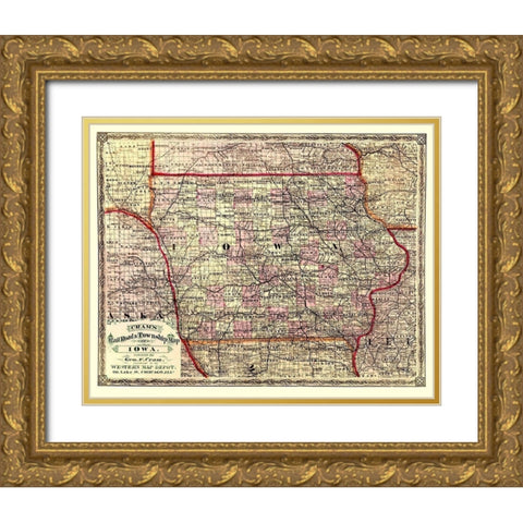 Iowa - Cram 1875 Gold Ornate Wood Framed Art Print with Double Matting by Cram
