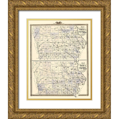 Iowa with Representative, Senatorial Districts Gold Ornate Wood Framed Art Print with Double Matting by Andreas
