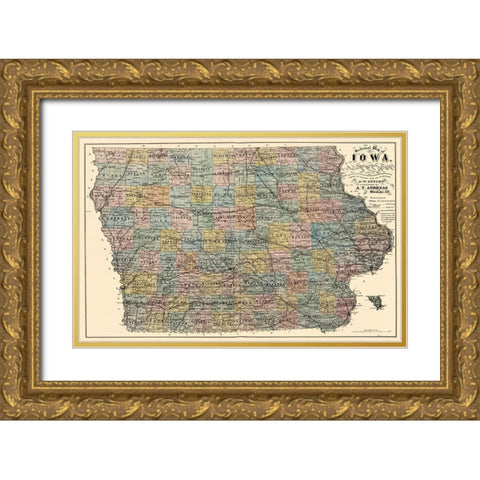 Iowa - Andreas 1875 Gold Ornate Wood Framed Art Print with Double Matting by Andreas