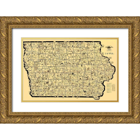 Iowa Railroad Routes - McEwen 1897 Gold Ornate Wood Framed Art Print with Double Matting by McEwen