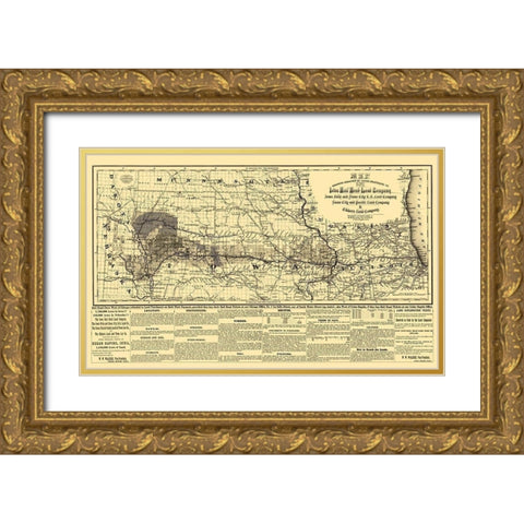 Iowa Railroad Land Company - Colton 1871 Gold Ornate Wood Framed Art Print with Double Matting by Colton