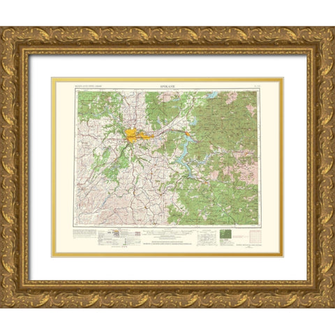 Spokane Washington Idaho Montana Quad - USGS 1965 Gold Ornate Wood Framed Art Print with Double Matting by USGS