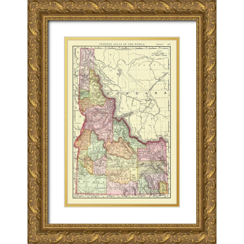 Idaho from Indexed World Atlas - Rand McNally 1897 Gold Ornate Wood Framed Art Print with Double Matting by Rand McNally
