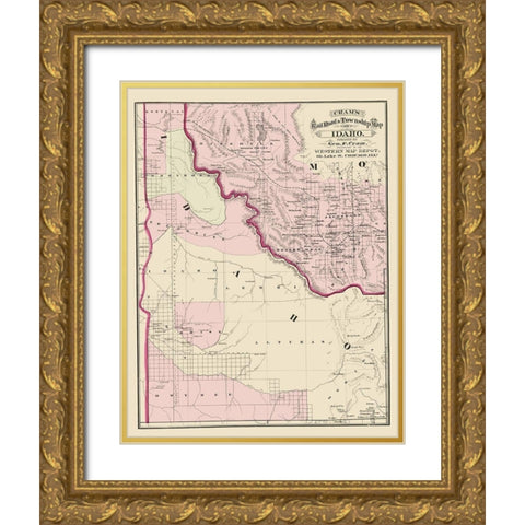 Idaho - Cram 1875 Gold Ornate Wood Framed Art Print with Double Matting by Cram