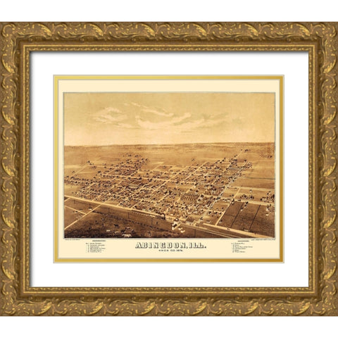 Abingdon Illinois - Shober 1874 Gold Ornate Wood Framed Art Print with Double Matting by Shober