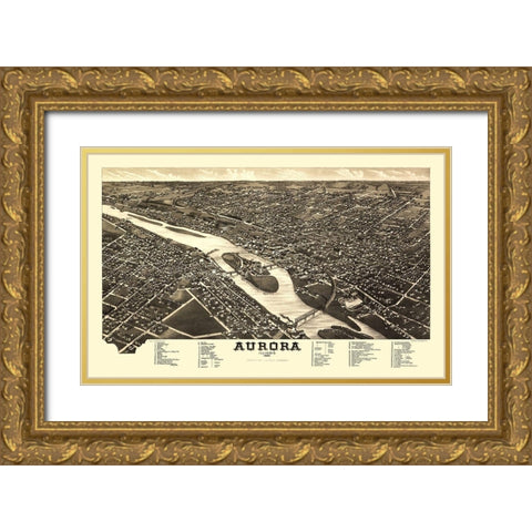 Aurora Illinois - Beck 1867 Gold Ornate Wood Framed Art Print with Double Matting by Beck