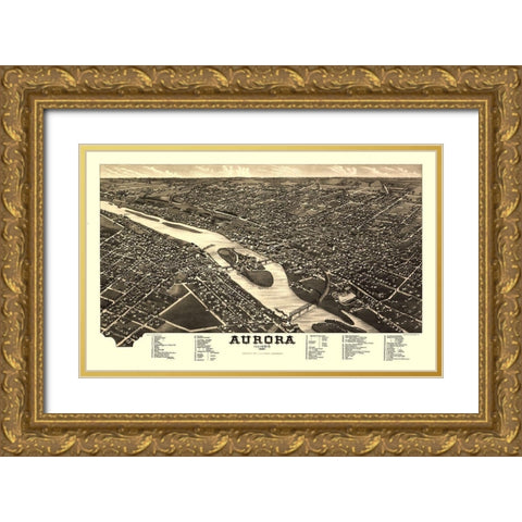 Aurora Illinois - Stoner 1882  Gold Ornate Wood Framed Art Print with Double Matting by Stoner