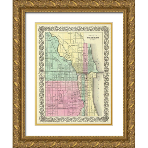 Chicago Illinois - Colton 1855 Gold Ornate Wood Framed Art Print with Double Matting by Colton