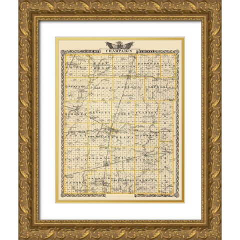 Champaign Illinois Landowner - Warner 1876 Gold Ornate Wood Framed Art Print with Double Matting by Warner