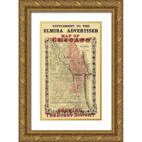 Chicago Illinois Fire Burnt District - Colton 1871 Gold Ornate Wood Framed Art Print with Double Matting by Colton