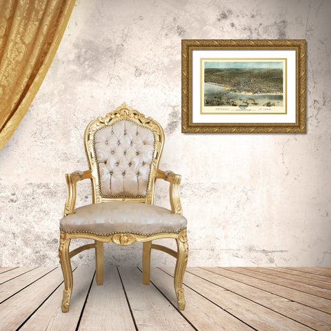 Chicago Illinois - Ruger 1868 Gold Ornate Wood Framed Art Print with Double Matting by Ruger