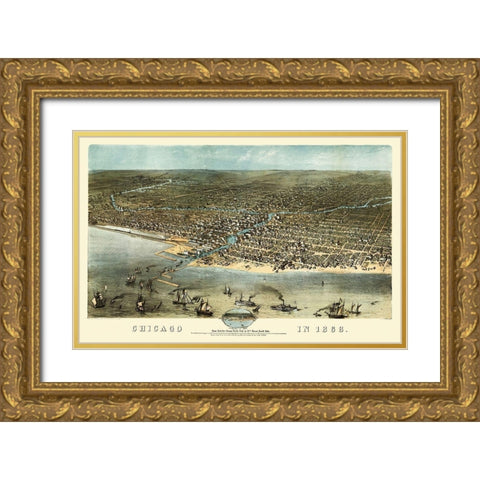 Chicago Illinois - Ruger 1868 Gold Ornate Wood Framed Art Print with Double Matting by Ruger