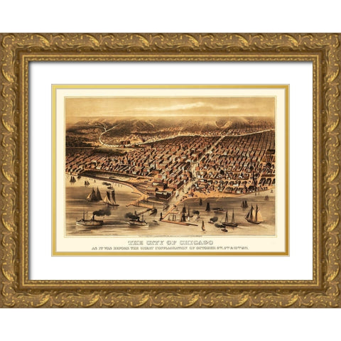 Chicago Illinois - Flint 1872 Gold Ornate Wood Framed Art Print with Double Matting by Flint