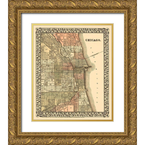 Chicago Illinois - Mitchell 1870 Gold Ornate Wood Framed Art Print with Double Matting by Mitchell