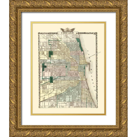 Chicago Illinois - Warner 1870 Gold Ornate Wood Framed Art Print with Double Matting by Warner