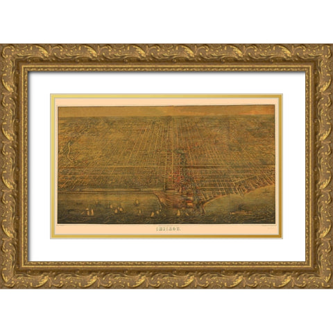 Chicago Illinois - Braunhold 1857 Gold Ornate Wood Framed Art Print with Double Matting by Braunhold