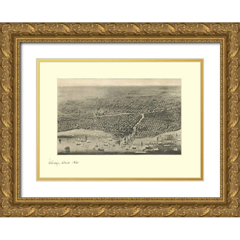 Chicago Illinois - Davis 1860 Gold Ornate Wood Framed Art Print with Double Matting by Davis