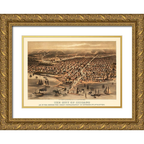 Chicago Illinois - Davis 1871 Gold Ornate Wood Framed Art Print with Double Matting by Davis