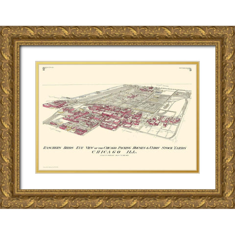 Chicago Packing Houses Union Stock Yards Illinois Gold Ornate Wood Framed Art Print with Double Matting by Rascher