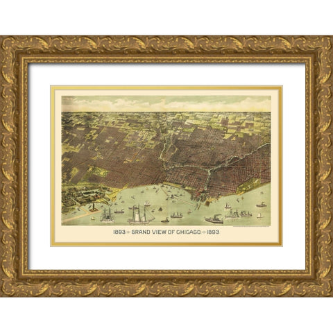 Chicago Illinois - Reynertson 1892 Gold Ornate Wood Framed Art Print with Double Matting by Reynertson