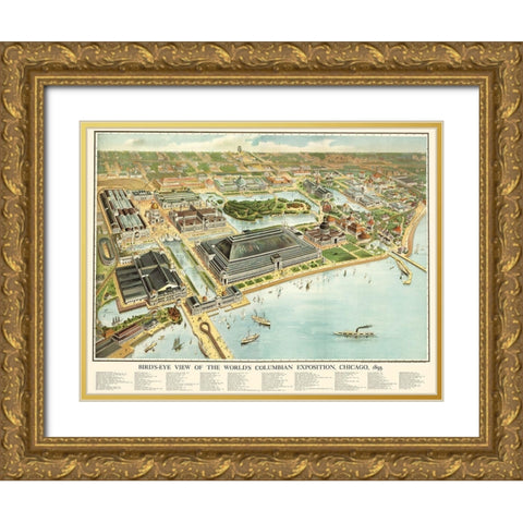 Columbian Exposition Chicago Illinois Gold Ornate Wood Framed Art Print with Double Matting by Rand McNally