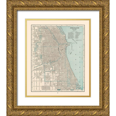 Chicago  Illinois - Cram 1892 Gold Ornate Wood Framed Art Print with Double Matting by Cram