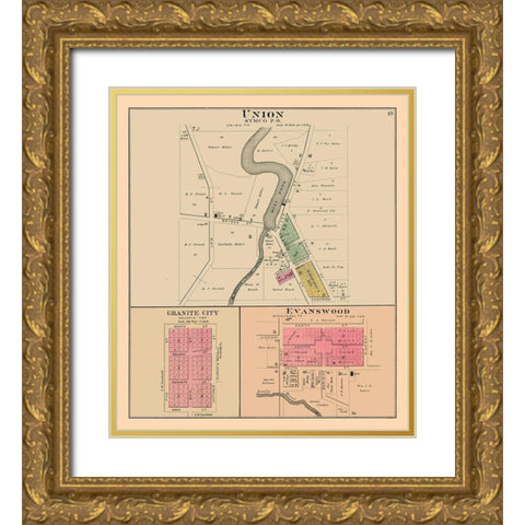Union, Granite City, Evanswood  Wisconsin Gold Ornate Wood Framed Art Print with Double Matting by Foote