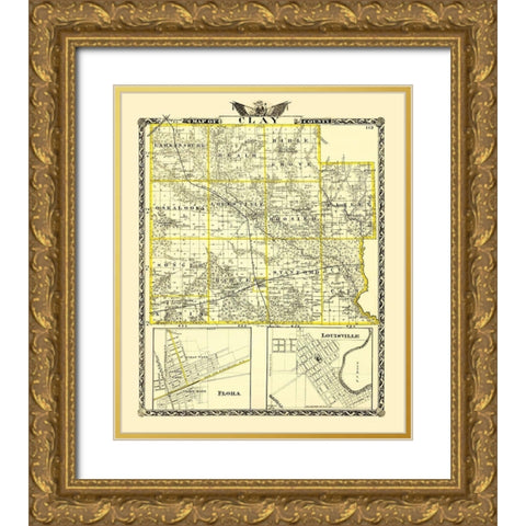 Clay Illinois Landowner - Warner 1870 Gold Ornate Wood Framed Art Print with Double Matting by Warner