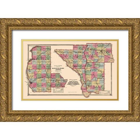 Illinois Counties Gold Ornate Wood Framed Art Print with Double Matting by Unknown
