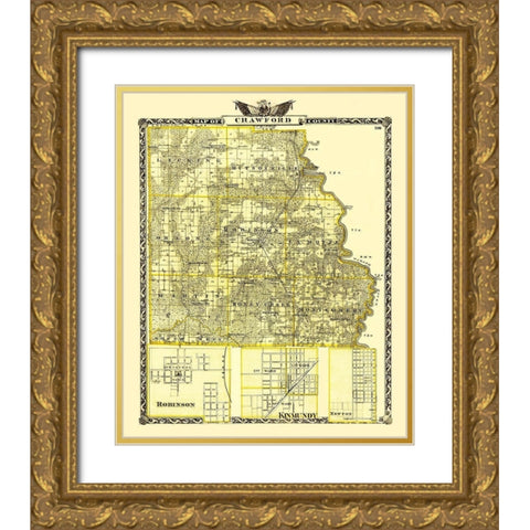 Crawford Illinois Landowner - Warner 1870 Gold Ornate Wood Framed Art Print with Double Matting by Warner