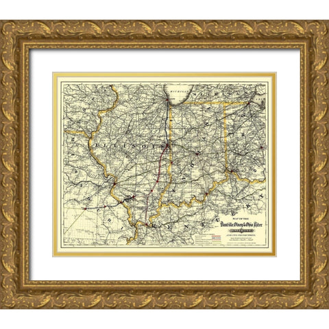 Danville, Olney and Ohio River RR - Colton 1881 Gold Ornate Wood Framed Art Print with Double Matting by Colton