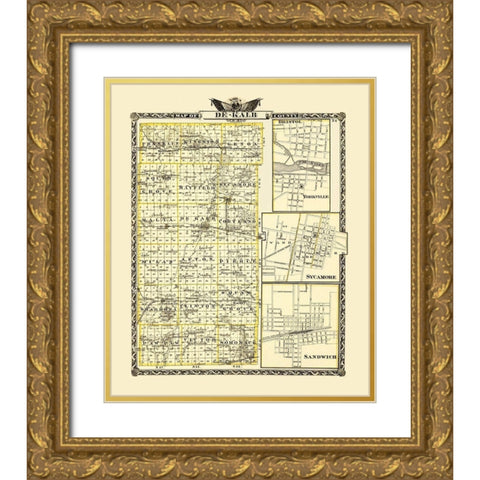 DeKalb Illinois - Warner 1876 Gold Ornate Wood Framed Art Print with Double Matting by Warner