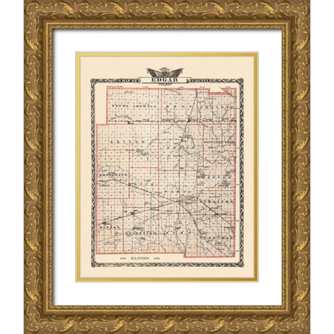 Edgar Illinois Landowner - Warner 1876 Gold Ornate Wood Framed Art Print with Double Matting by Warner