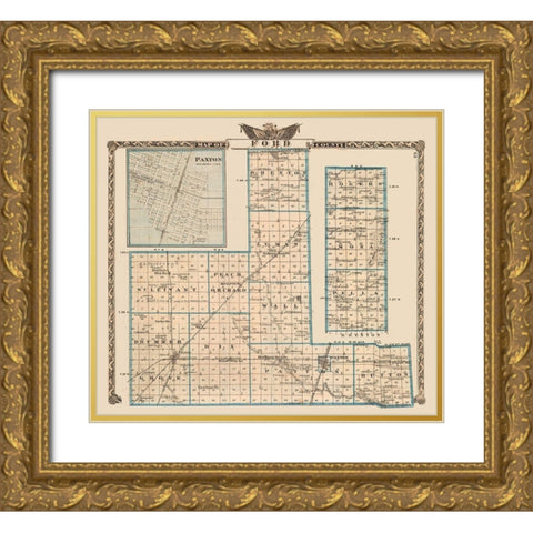 Ford County - Illinois Gold Ornate Wood Framed Art Print with Double Matting by Unknown