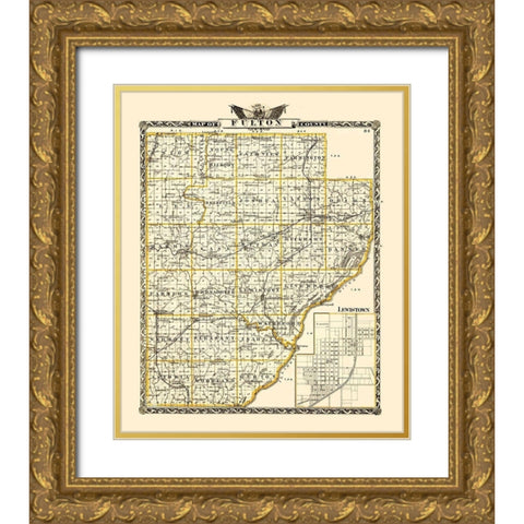 Fulton Illinois Landowner - Warner 1870 Gold Ornate Wood Framed Art Print with Double Matting by Warner