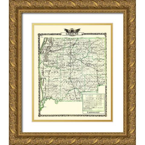 Greene Illinois Landowner - Warner 1870 Gold Ornate Wood Framed Art Print with Double Matting by Warner