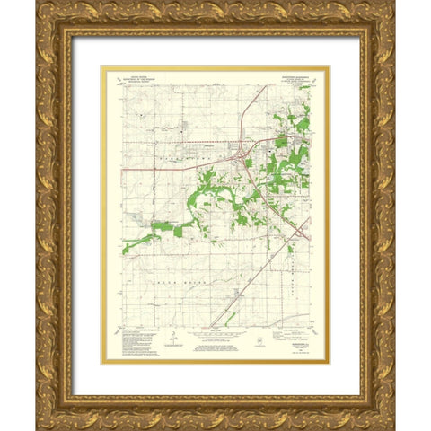 Harristown Illinois Quad - USGS 1982 Gold Ornate Wood Framed Art Print with Double Matting by USGS