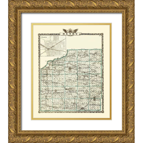 Henry Illinois Landowner - Warner 1870 Gold Ornate Wood Framed Art Print with Double Matting by Warner