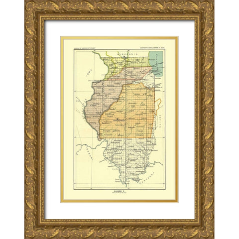 Illinois - Hoen 1896 Gold Ornate Wood Framed Art Print with Double Matting by Hoen